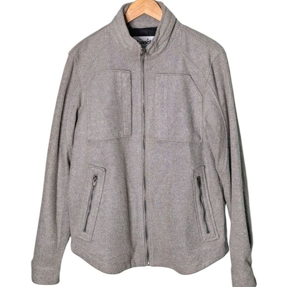 tunellus Grey Tweed Zip Up Sweater Jacket Hidden Hood size Men's L - Picture 1 of 16